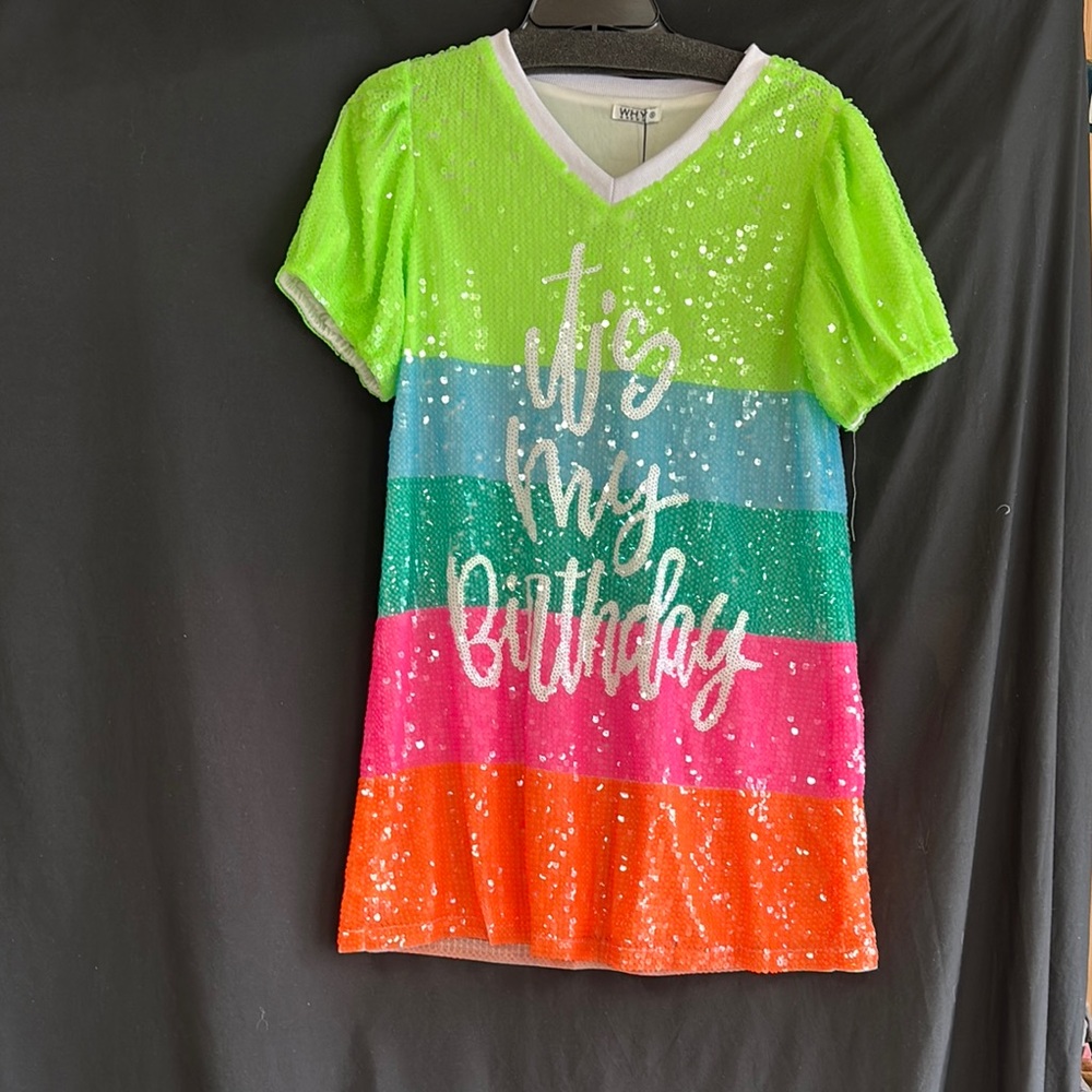 Green and Blue Short Sleeve Dress with V-Neck
